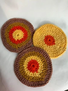 3er Set gehäkelte Waschlappen braun gold orange Handarbeit Vintage Hot Pads - Bild 1 von 4