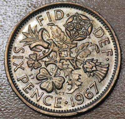 Свадебная монета Великобритании 6 пенсов 1967 6 пенсов - Изображение 1 из 2