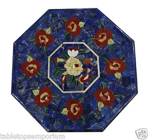 20"x20" Marble Side Coffee Table Top Inlay Gems Mosaic Floral Pietra Dura Gifts - Picture 1 of 12