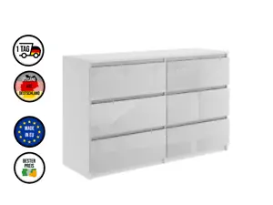 Kommode mit 6 Schubladen 120 cm Sideboard, Regal Mehrzweckschrank Weiß Hochglanz - Bild 1 von 10