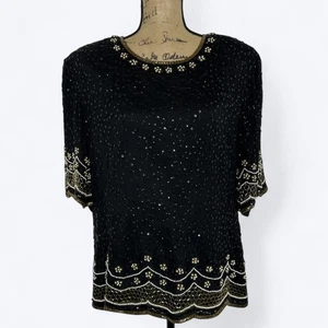 Vtg Laurence Kazar Silk Blouse Top Womens 3X Beaded Sequins Formal Evening - Picture 1 of 14