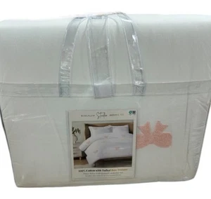 Bungalow Studio Queen Pink and White Cotton w/ Tufted Bow Texture Comforter Set - Picture 1 of 3