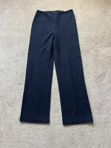 New J McLAUGHLIN Size 6 Navy Ivory Pinstripe Wool Carter Wide Straight Leg Pants - Picture 1 of 10