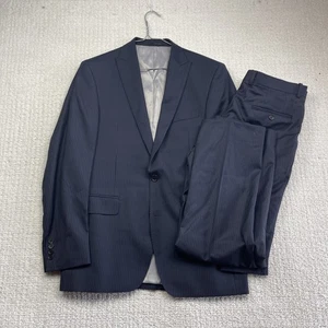 Kenneth Cole Mens 2 Piece Suit Blazer 40 R / Pants 34R Navy Blue Pine Striped - Bild 1 von 16