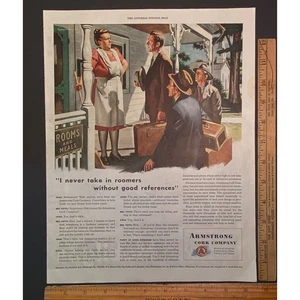 Anuncio impreso vintage Armstrong Cork Company alquiler de habitaciones 1945 tiempos de guerra 13,5" x 10,5" - Imagen 1 de 1