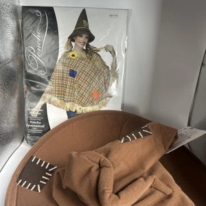 Fun World Vogelscheuche Patchwork Poncho mit Fransen Halloween Kostüm mit Hut - Bild 1 von 6