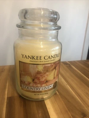 洋基蜡烛乡村亚麻大罐22盎司经典标签未燃烧全新HTF — 第 1/4 张图片