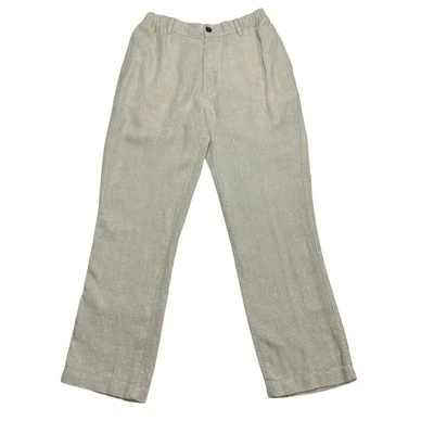 Caribbean 100% Linen Pants Mens 30-34x30 Beige Zip & Elastic Waist Draw String - Image 1 of 4