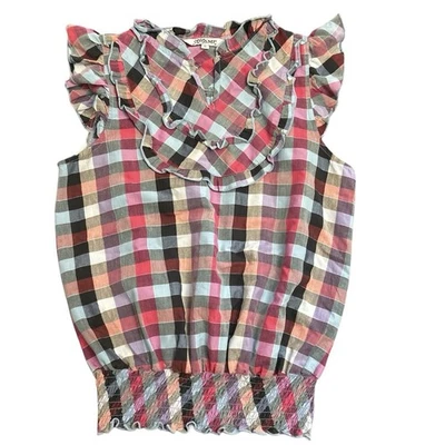 Blusa a Cuadros Cintura Calada Campesina Mangas Acampana Volantes Preparación Boho Para Mujer’s S Foto 1 de 4