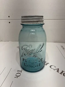 Antique/Vintage Blue Ball Perfect Mason Qt. Jar #8 Zinc Lid 1923-1933 - Picture 1 of 4