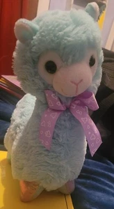 Llama Soft Plush 11" Aqua W/ Iridescent Feet & Purple Bow Tom's Toys - Picture 1 of 3