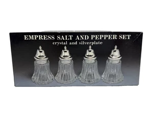 Empress Salt & Pepper Set Crystal & Silverplate Japan Lot of 4 NOB - Picture 1 of 7