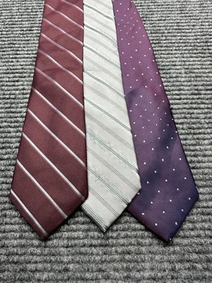 DKNY Ties Lot of 3 Mens One Size 100% Silk Burgundy Gray Purple Stripe Dot Dress - Image 1 of 4