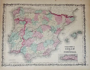 [MAP] Johnson's Spain and Portugal (c. 1861) - Imagen 1 de 1