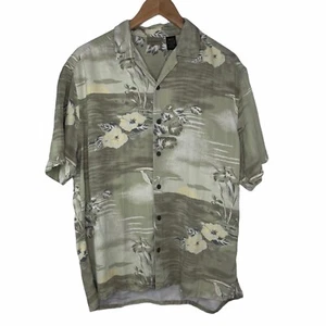 Axist Washable Silk Hawaiian Hibiscus Shirt Green Size M Short Sleeve Button - Picture 1 of 4