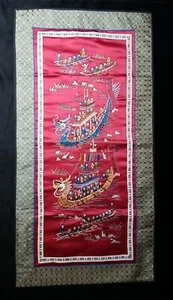 Vintage Chinese Embroidered Silk Tapestry 100 Children In Dragon Boats 26"x13.5 - Picture 1 of 10