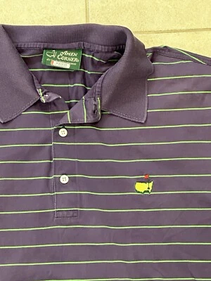 Camisa Polo The Masters Para Hombre Mediana Púrpura Lima Rayas Amen Esquina Golf Augusta Foto 1 de 4