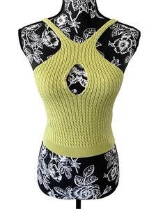 Forever 21 Cropped Knit Sweater Tank Top Keyhole Neon Green Sz Medium Summer Bea - Picture 1 of 12