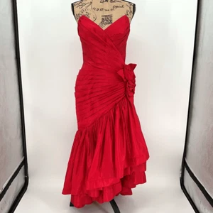 Vintage Tadashi Shoji trägerloses asymmetrisches Meerjungfrau Maxikleid Damen 8 rot Abschlussball - Bild 1 von 9