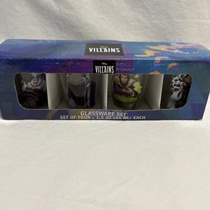 🌴 Disney Villains 4 Shot Glasses Cruella Ursella Maleficent Evil Queen NEW - Picture 1 of 3