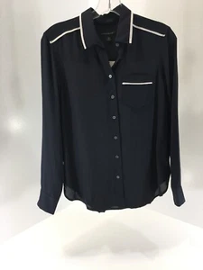 Banana Republic Womens Dillon Piped Classic Fit Sheer Blouse Navy X-small NWT= - Bild 1 von 8