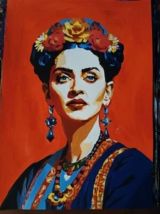 Acrylic portrait of Madonna in Frida Kahlo style, Pop art poster, handmade - Picture 1 of 2