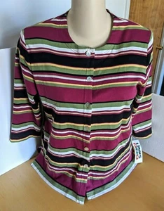 Links Women's Vintage Cardigan Shoulder Pads Size Large Striped 3/4 Sleeve New - Picture 1 of 12