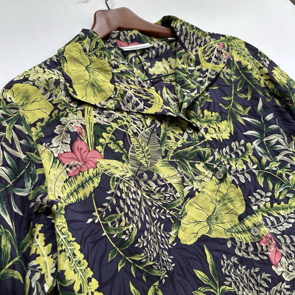 Blusa de Colección Valerie Stevens 100% Seda Floral Verde Marino Abotonada Para Mujer Talla 12” Foto 1 de 4