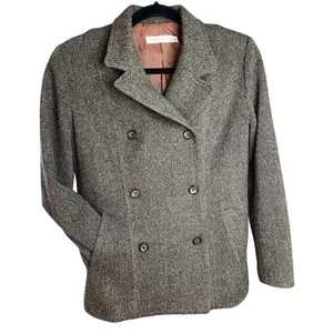 Vintage 1990’s Tweeds Women’s Gray/Brown/Black Wool Double Breasted Jacket, Sz 8 - Picture 1 of 8