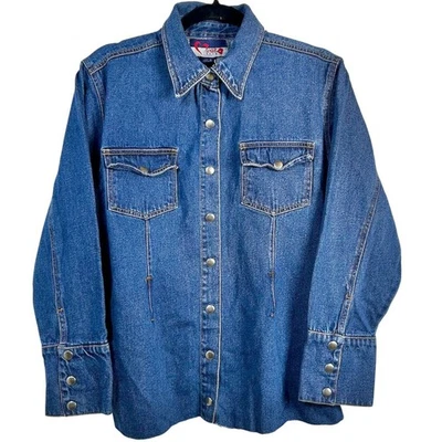 Chaqueta Camisa Vaquera Costera Occidental Vintage Años 80 Denim Tareas a Presión Talla Grande 16 Foto 1 de 4