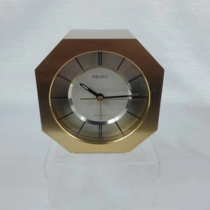 Vintage Seiko Octagon Metal Gold Quartz Alarm Desk Clock - Picture 1 of 9