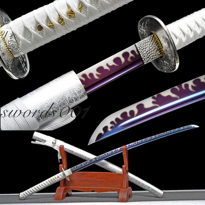 Handmade Wavy Patten Purple Blade Japanese Samurai Sword Katana Silvery Scabbard - Image 1 of 4