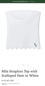 Recreational Habits Mila Strapless Top with Scalloped Hem in White (Size XS) NEW - Picture 1 of 5