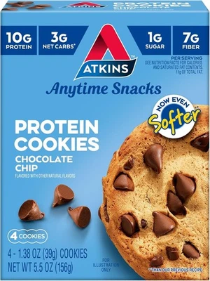 Atkins Protein Cookies Chocolate Chip Soft & Chewy 3g carboidratos líquidos, 4 unidades - Imagem 1 de 4