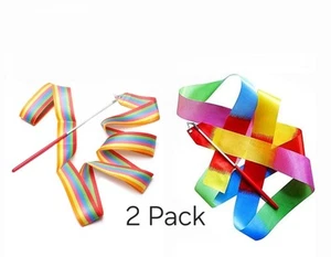 2x 2M Dance Gymnastics Ribbon Rhythmic Art Streamer Baton Twirling Rod Colorful - Picture 1 of 10