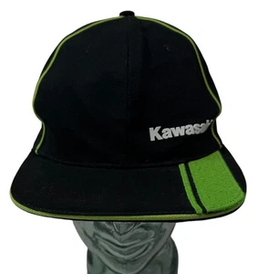 KAWASAKI Flat Peak Cap Hat Logo Adjustable Black & Lime Green Genuine Adult OSFA - Picture 1 of 12