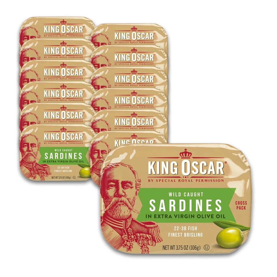 Paquete de 12 sardinas noruegas brisling de 375 onzas en aceite de oliva virgen extra Foto 1 de 4