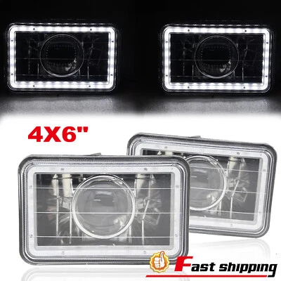 Pair 4X6" White LED Halo Projector Halogen Crystal Clear Headlamps Headlights - Image 1 of 4