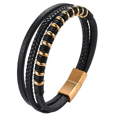 Brazalete brazalete con hebilla magnética de acero inoxidable trenzado multicapa para hombre Foto 1 de 2