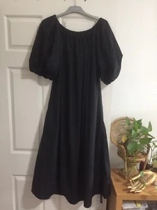 $40 SALE COS 100% Cotton Black Off Shoulder Midi Dress AU 8 NEW 🌻 - Picture 1 of 14