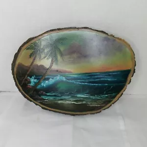 Pintura de playa en rebanada de madera colgante de pared océano costa playa 12" x 9" - Imagen 1 de 10
