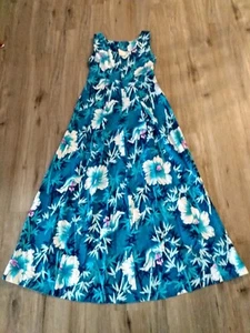 Vestido Hawaiano Vintage XS Azul Hibisco Maxi Retro Mod Tiki Precioso Hawaiano - Imagen 1 de 6
