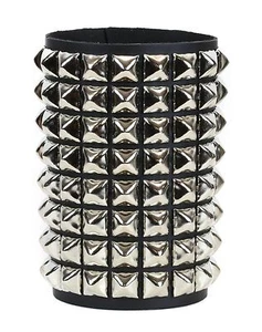8 Row Pyramid Stud Leather Bracelet Punk Goth Thrash Metal Short Gauntlet Bracer - Picture 1 of 1