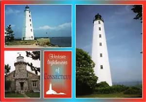 Postal Faros Históricos de Connecticut Viejo Saybrook Stonington Nuevo Londres - Imagen 1 de 2