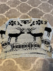 papaya oversized deer cozy fuzzy crewneck sweater size m/l - Picture 1 of 5
