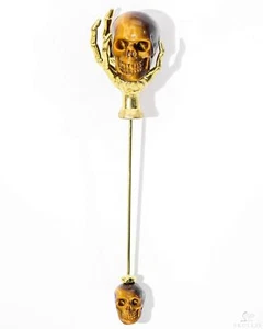 Gold Tiger's Eye Hand Carved Crystal Skull Brooch, 18K Gold-Plated 925 Silver - Picture 1 of 4