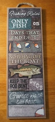 Знак правила рыбалки домик домик на озере каноэ лодка поплавок рыбак домашний декор - Изображение 1 из 4