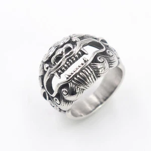 Vintage Animal Men Ring Kirin Stainless Steel Ring for Men Hip Hop Biker Jewelry - Picture 1 of 5