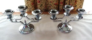 SCHÖNES PAAR ART DECO FARBERWARE BROOKLYN CHROM 3 KERZENLEUCHTER - Bild 1 von 5