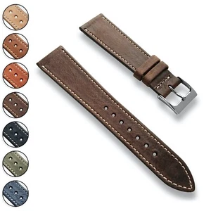 20 mm Grano Completo Cuero Italiano Envejecido Correa Banda Estilo Plano - De Colección - Imagen 1 de 24